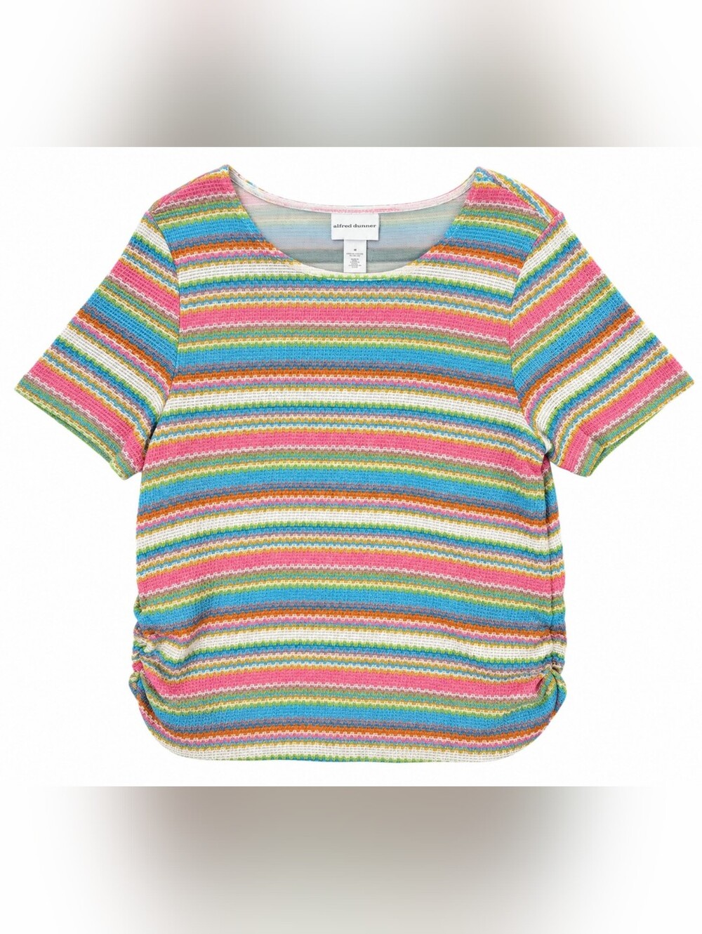 Alfred Dunner Textured Stripe Top Ruched Sides Colorful Knit Tee